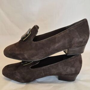 Ros Hommerson Treasure Brown Suede Block Heel Pumps Leopard Accent 8 Wide